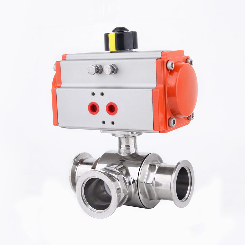 Pneumatic three-way vacuum KF ball valve
