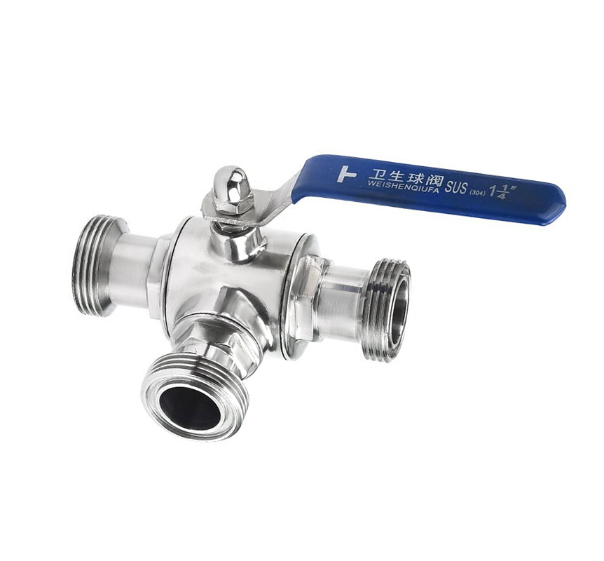 Sanitary union male thread manual 3way ball valve