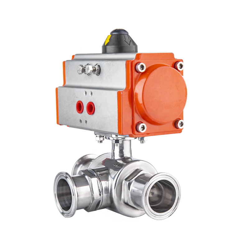 Sanitary pneumatic three-way Tri-clamp ball valve